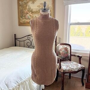 Y2K tan sleeveless cable knit turtleneck dress Banana Republic size xs